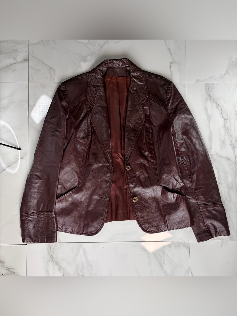Vintage Burgundy Genuine Leather Blazer Jacket Oxblood Brown